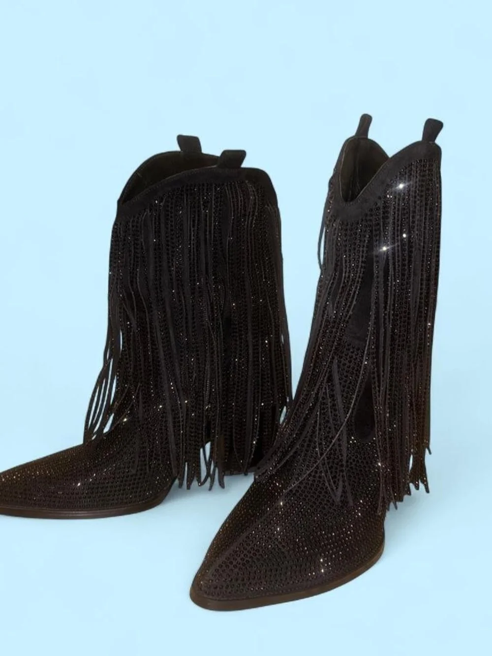 Black Fringe Rhinestone Western Boots